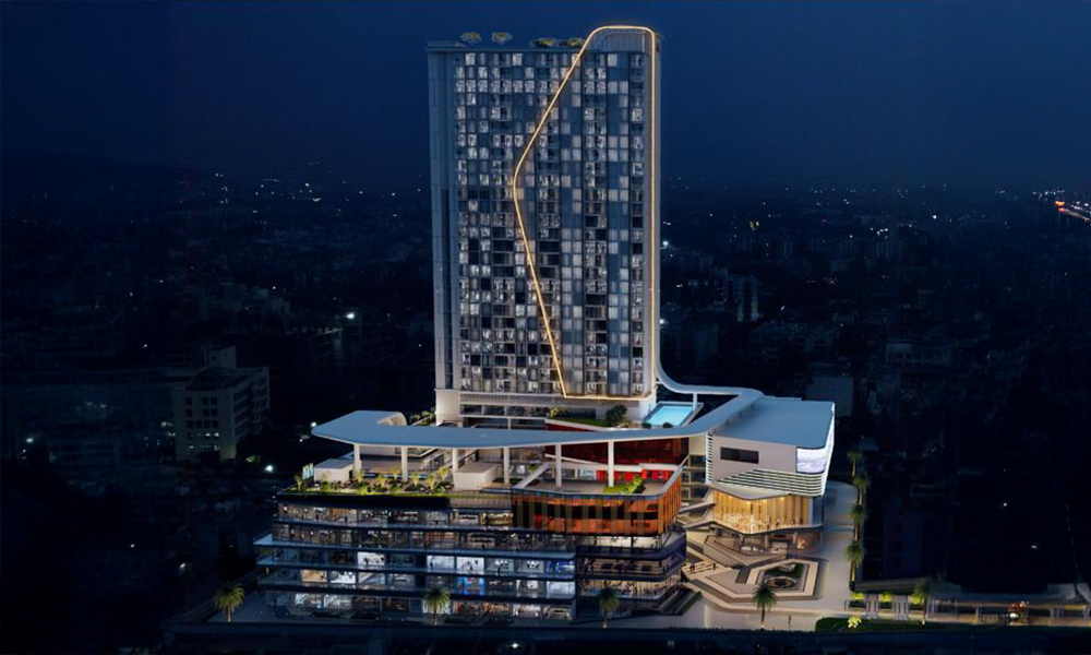 Stunning Architectural Night View of the SPJ Vedatam Tower